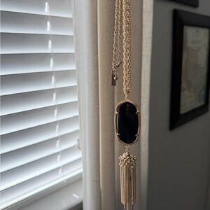 Kendra Scott Gold Tassel Pendant Necklace with Black Stone